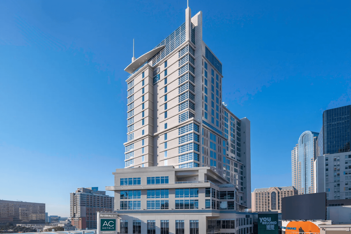 Street-level exterior of the 22-story AC / Residence Inn Charlotte