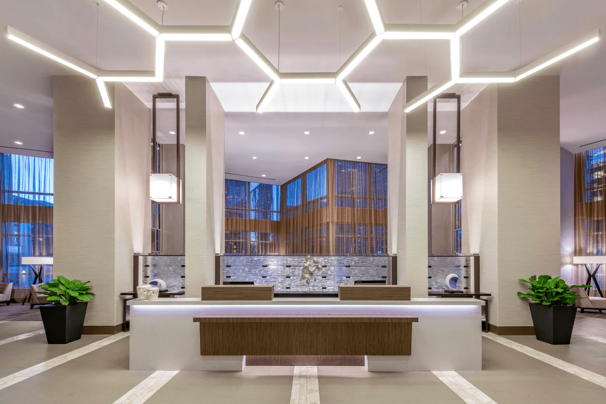 Front desk and lobby of the AC / Residence Inn Charlotte