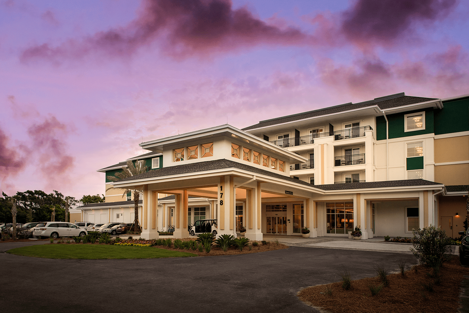 Oceanfront exterior of the Courtyard and Residence Inn on Jekyll Island